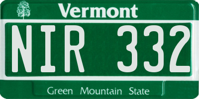 VT license plate NIR332