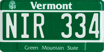 VT license plate NIR334