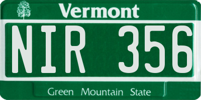 VT license plate NIR356