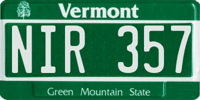 VT license plate NIR357