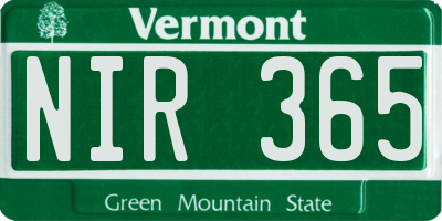 VT license plate NIR365
