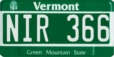 VT license plate NIR366
