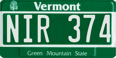 VT license plate NIR374