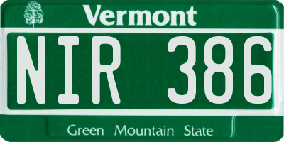 VT license plate NIR386