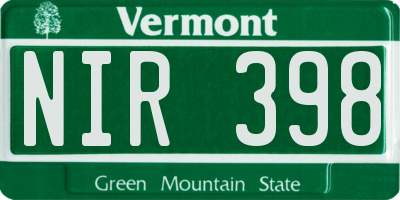 VT license plate NIR398