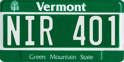 VT license plate NIR401