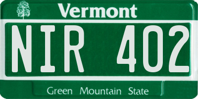 VT license plate NIR402
