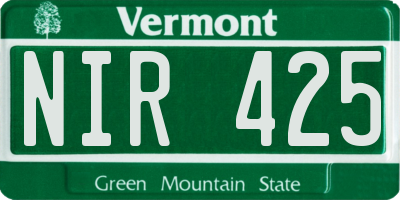 VT license plate NIR425