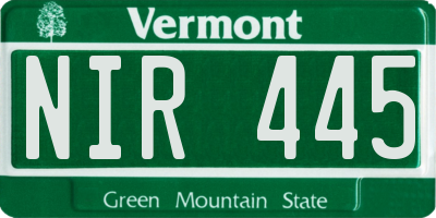 VT license plate NIR445