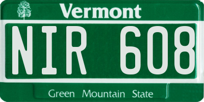 VT license plate NIR608