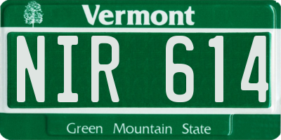 VT license plate NIR614