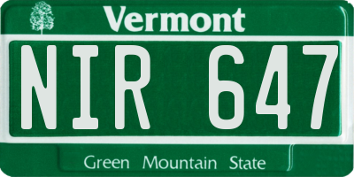 VT license plate NIR647
