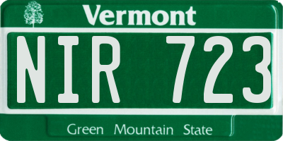 VT license plate NIR723