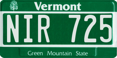 VT license plate NIR725