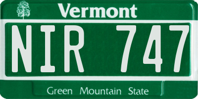 VT license plate NIR747