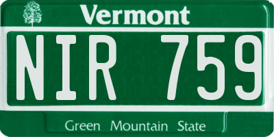 VT license plate NIR759