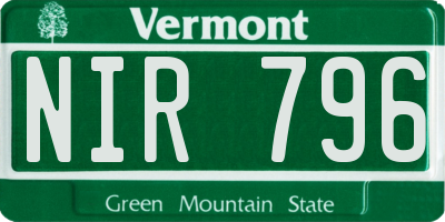VT license plate NIR796