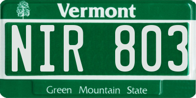 VT license plate NIR803