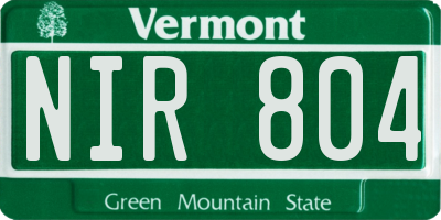 VT license plate NIR804