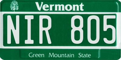 VT license plate NIR805