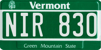 VT license plate NIR830