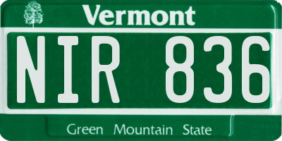VT license plate NIR836