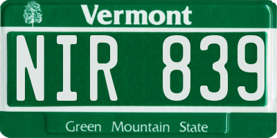 VT license plate NIR839