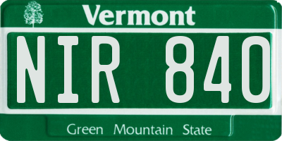 VT license plate NIR840