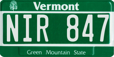 VT license plate NIR847