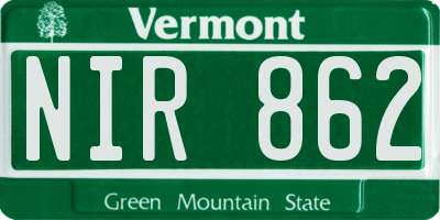 VT license plate NIR862