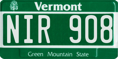 VT license plate NIR908