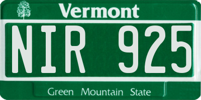VT license plate NIR925