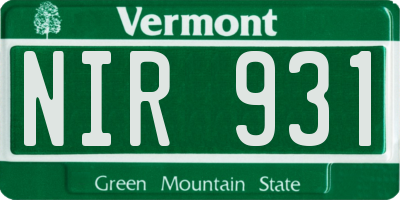 VT license plate NIR931