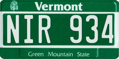 VT license plate NIR934
