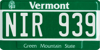 VT license plate NIR939