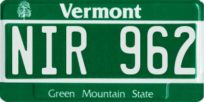 VT license plate NIR962