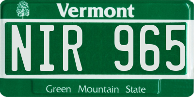 VT license plate NIR965