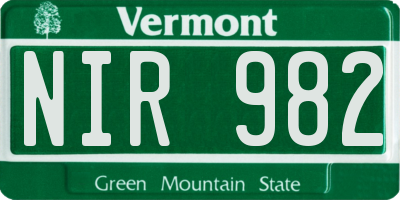 VT license plate NIR982