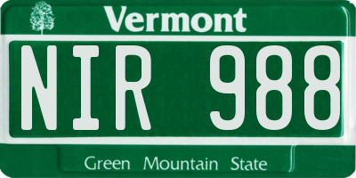 VT license plate NIR988