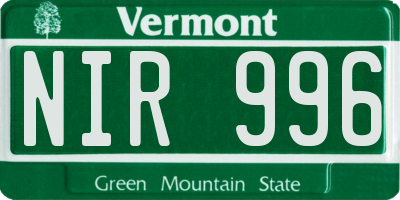 VT license plate NIR996