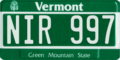 VT license plate NIR997