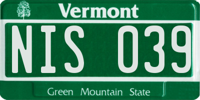 VT license plate NIS039