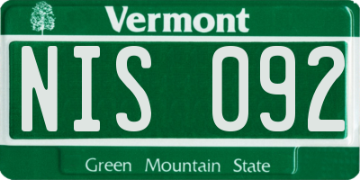 VT license plate NIS092