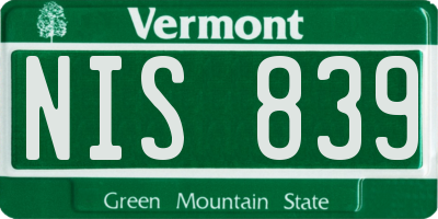 VT license plate NIS839