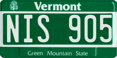 VT license plate NIS905