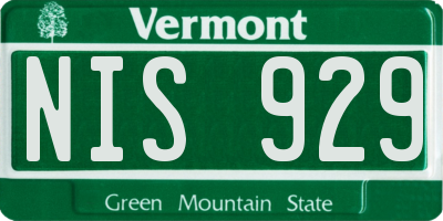 VT license plate NIS929