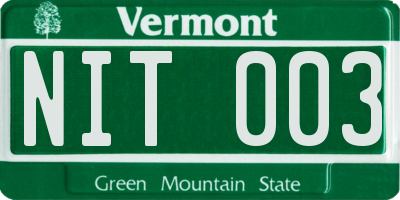 VT license plate NIT003