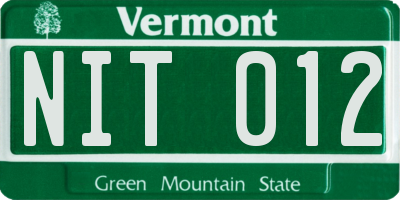 VT license plate NIT012