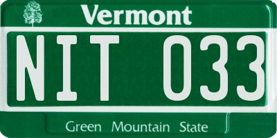 VT license plate NIT033
