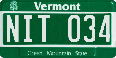 VT license plate NIT034